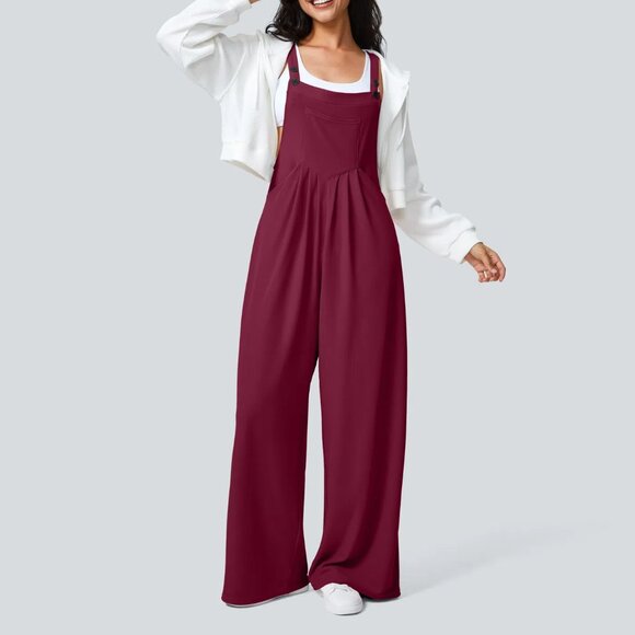 Halara Adjustable Strap Button Overalls 1X Red Multiple Pockets Waffle Casual - Picture 1 of 15